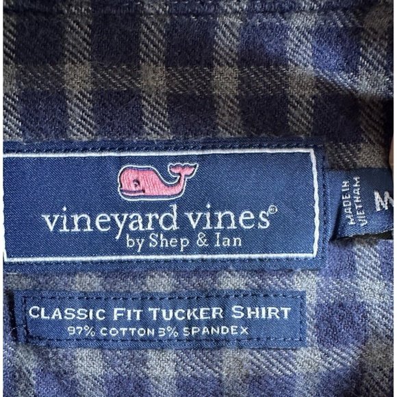 Vineyard Vines Shirt Mens M Blue Gingham Flannel Tucker Button Down Logo Classic - Picture 6 of 8